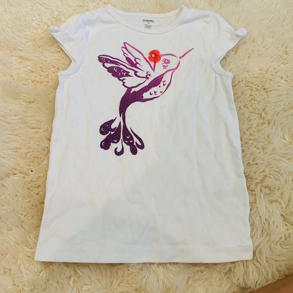 Gymboree Girls 6 White Hummingbird Red Flower Top